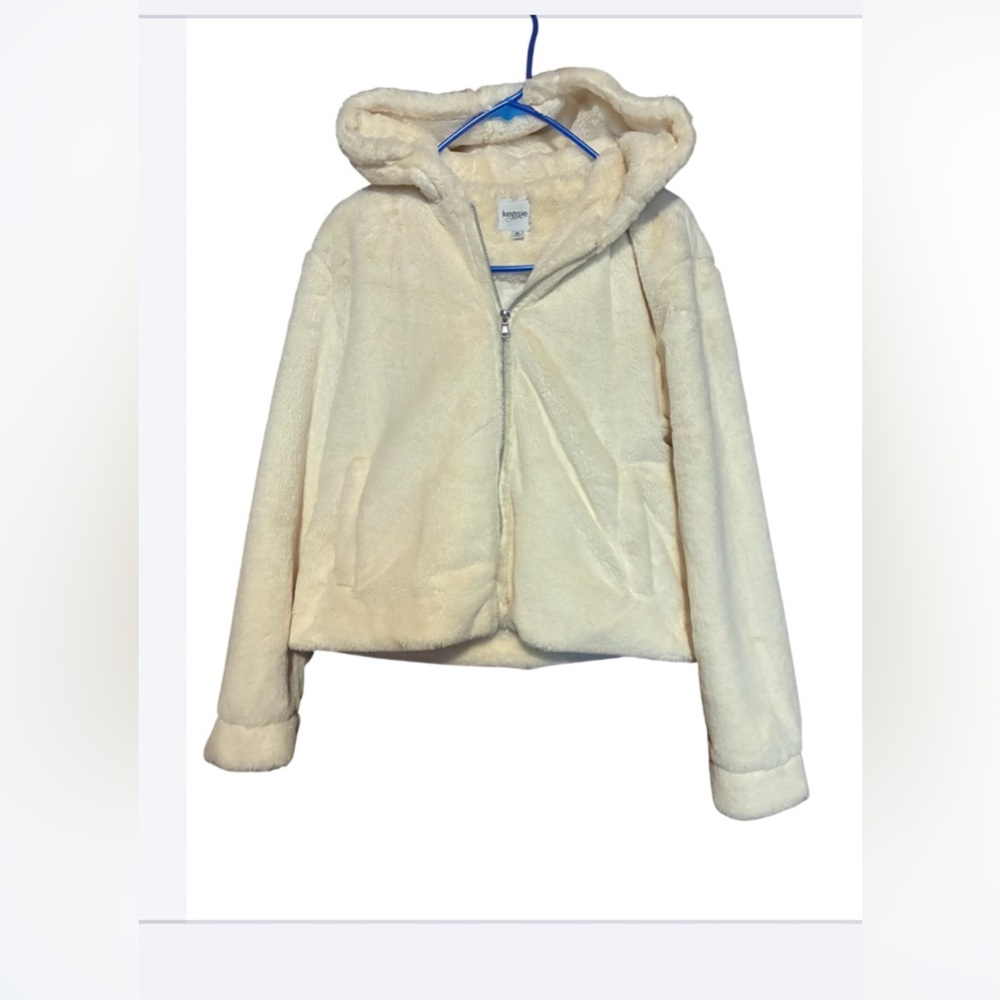 Kensie Cream Faux-Fur Hooded Puffer Jacket